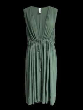 George Sage Green Sleeveless Drawstring Swim Coverup Midi